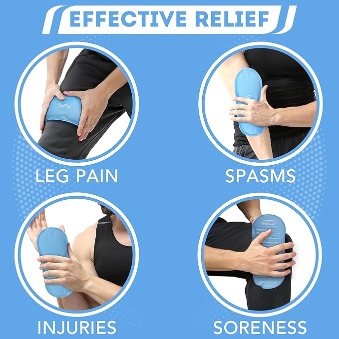 Gel Cold Compression Ice Packs for Injuries - Gentle Fabric Cold Compress - Reusable Gel Pad for Knee & Back Relief - Flexible Ice Pack Conforms to Body Contours, 2 Count, 4.5 x 9.5 in, Blue