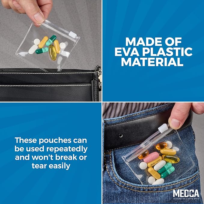 Zippered Pill Pouch Bags - 120 Pcs, Slide Lock Clear Plastic Mini Bags, BPA-Free for Pills Vitamins, Supplements, Medications, Jewelry, Crafts, Small Objects - Self-Sealing, Reusable, Travel-Friendly