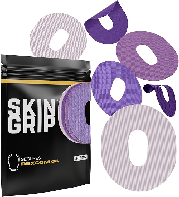 Skin Grip Adhesive Patch Compatible with Dexcom G6 Adhesive Patches Waterproof & Sweatproof with Cutout, Lasts 10-14 Days, Continuous Glucose Monitor Patch, CGM Sensor Cover – 20 Pack, Purple