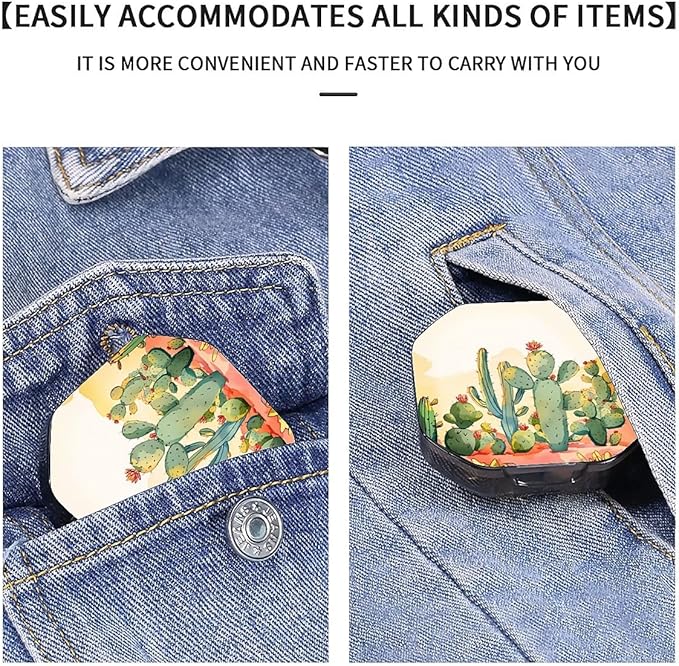 This Portable Cacti in The Desert Pattern 4 Compartment Pill Box Can Be Placed in A Pocket Or Wallet to Store Vitamins, Medicines Health Supplements Other Medications.