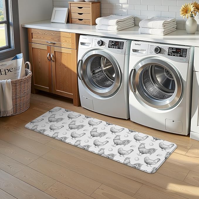 Farmhouse Kitchen Mat Rooster Rugs for Kitchen Floor Anti Fatigue Mat for Standing Desk Office Kitchen Floor Mats Non Slip Waterproof for Standing, 17.3"x 47"