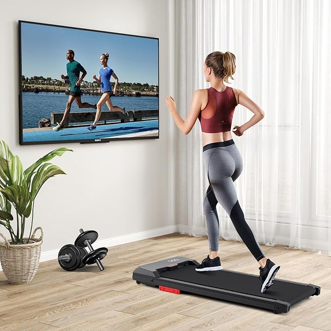 GYMAX Walking Pad, 340LBS Under Desk Treadmill with Remote, APP Control, LED Display & Built-in Wheels, Free Assembly Walk Pad for Running, Jogging Working, 3 in 1 Desk Treadmill for Small Space