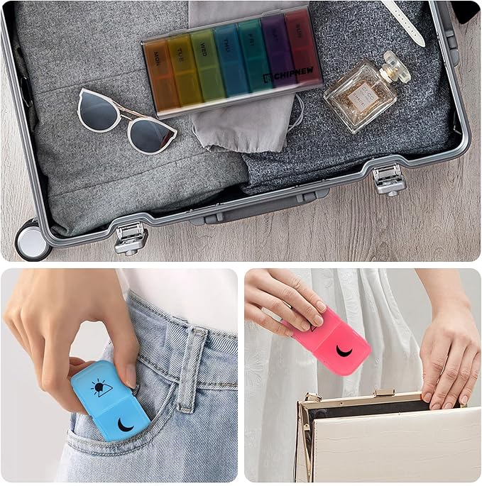 Pill Organizer 2 Times a Day - CHIPNEW Food Grade Medicine Organizer -7 Day Large Detachable Travel Pill Box-Pill Container, Holder for Supplements, Vitamins, and Medications(Translucent)