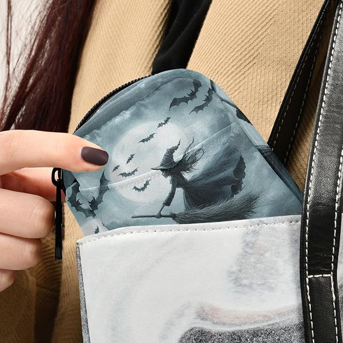 Halloween Bats and Witch Travel Pill Organizer Case Box Container Weekly Portable Vitamin Medicine Holder Storage Bag with Zipper Removable