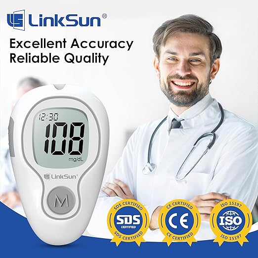 G-425-3 Blood Glucose Monitor Kit, 100 Test Strips, 100 Lancets, 1 Blood Sugar Monitor, 1 Control Solution, 1 Lancing Device, Diabetes Testing Kit, No Coding, Large Display, Glucometer for Home Use