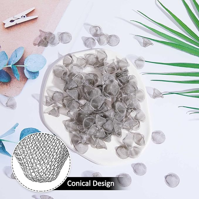 Funrous Stainless Steel Screens 3/4 Inch Conical Design Bowl Screen Filters Metal Filters Screens Filters, Adjustable Size(200 Pcs)