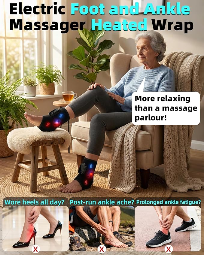 2in1 Foot and Ankle Massager with Heat and Vibration. Foot Renew. Cordless Ankle Massager for Circulation and Pain Relief, Suitable for Neuropathy and Muscle Fatigue. Gifts for Dad Mom Men Women（1pc）