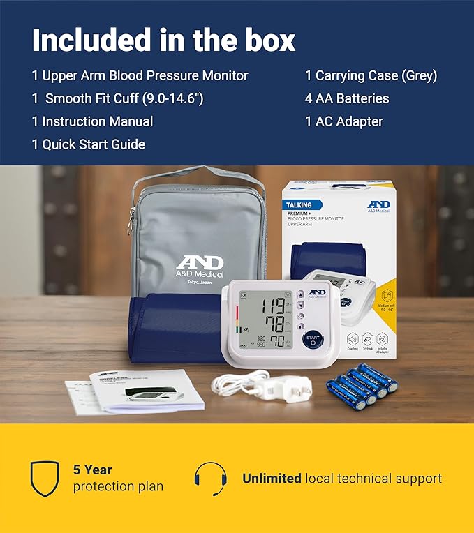 A&D Medical Talking Blood Pressure Machine UA-1030T with Medium Blood Pressure Cuff (23-37 cm / 9.0-14.6” Range) TriCheck Mode & Body Movement Sensor