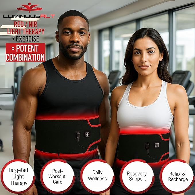 LuminousRLT Red Light Therapy Belt – Adjustable LED Light Wrap with Red & Near-Infrared LEDs (660nm & 850nm), 216 LEDs, Auto Shut-Off