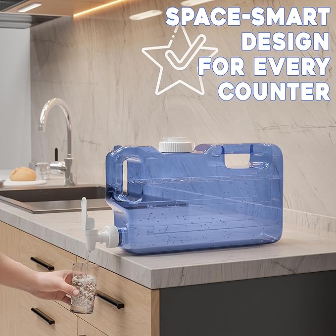 Refrigerator Water Dispenser 1.1 Gallon Bottle with 2 Spigots - BPA Free Plastic Slim Water Jug with Spout Leak Proof | Refillable Fridge Water Container, Convenient Handles