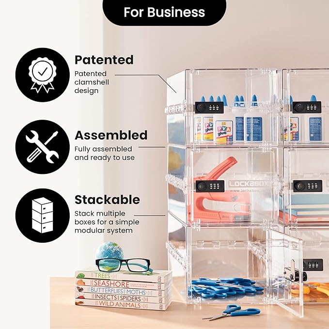 Lockabox One™ | Premium Lock Box | Medium Combination Lock Box For Food, Medicine & Home Safety | External Size 12 x 8 x 6.6 inches (Crystal)