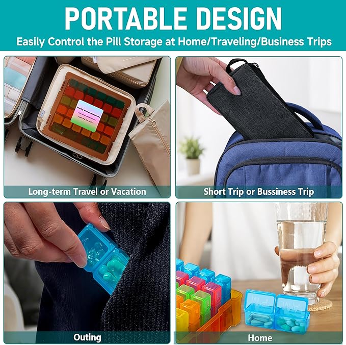 Monthly Pill Organizer 2 Times a Day, Portable AM PM Pill Box with Weekly Travel Bag, Large Capacity Medicine Organizer with Labels, 30 Day Pill Case & Pill Cutter for Medication Management (Orange)