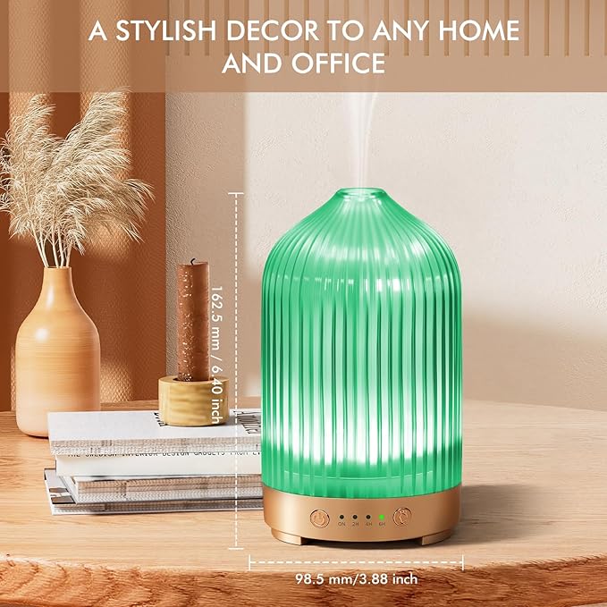 Glass Essential Oil Diffuser 200ml-Ultrasonic Aroma Diffuser with Glass Dome, Aromatherapy Diffuser with 4 Timers 7 Color LED Lights Auto Shut-Off Protection for Home Office Yoga Gift for Women