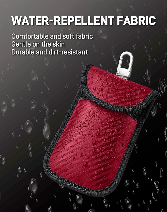 Upgraded Faraday Bag for Key Fob (2 Pack), Premium Faraday Key Fob Protector– Car RFID Signal Blocking, Car Security Protection, Anti-Theft Pouch, Anti-Hacking Case Blocker Red