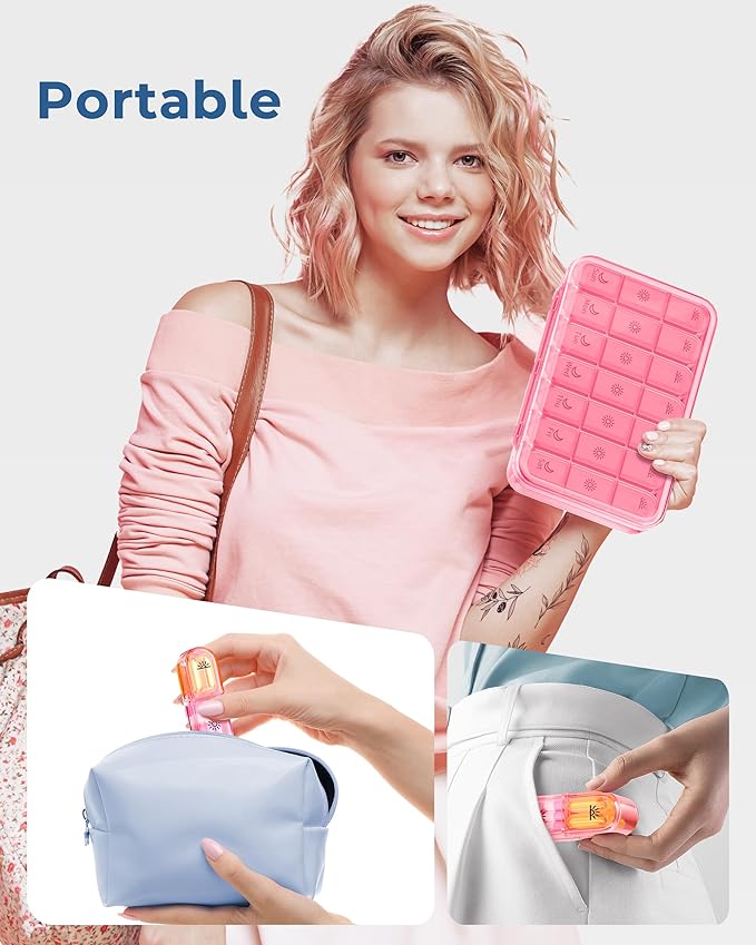 Pill Organizer 3X a Day｜Pink Perfection Portable Pill Case｜7-Day Weekly Compartment｜Stylish Travel Essential for Fashionistas｜BPA-Free Health Companion｜Luxury Bag Must-Have