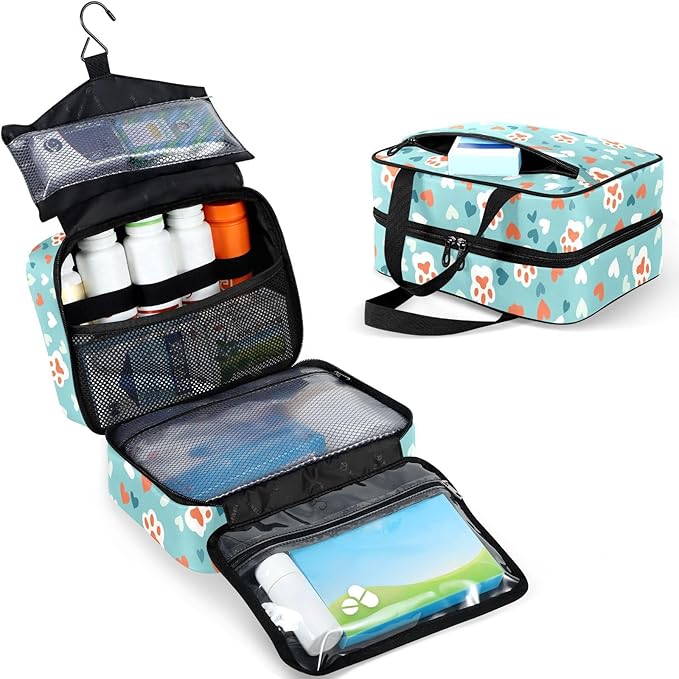 Fustylead Cute Cat Paw Prints and Hearts Large Medical Storage Bag with Zipper Empty First Aid Bag Trauma Kit for Traveling Hiking Camping Backpacking