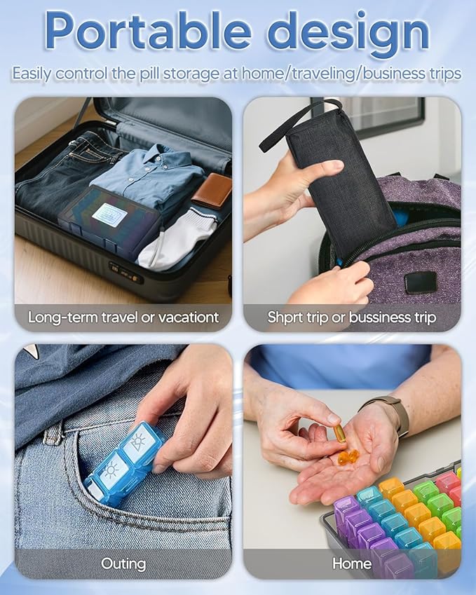 Monthly Pill Organizer 2 Times a Day – Yonlog Large Medicine Box with Weekly Travel Bag, Pill Cutter, Easy-Open Pick, Pill Taker Tool, and 2 Medication Stickers (Black, 2 Times a Day)