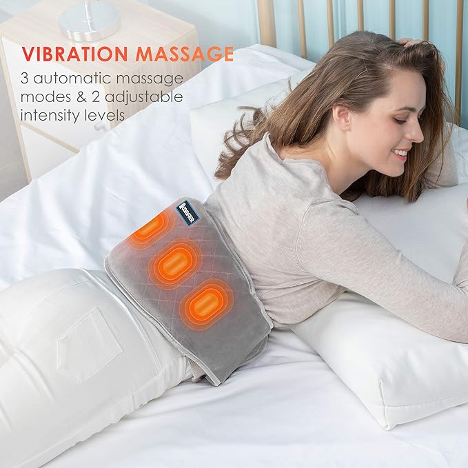 Comfier Heating Pad with Massager,Back Massager with 2 Heat Levels & 3 Massage Modes,Heating Pads for Cramps,Heated Massage Belt for Abdominal, Lumbar,Fit for Women,Men Gray
