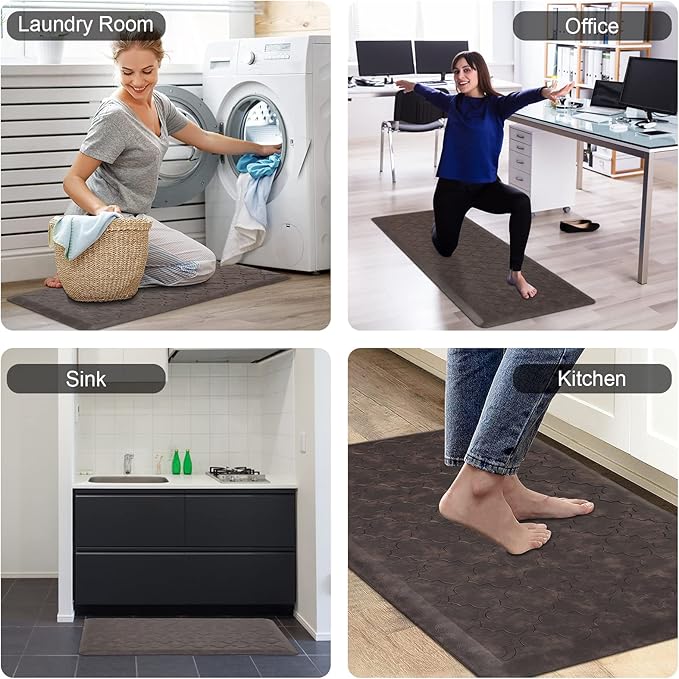 HEBE Kitchen Mat Cushioned Anti Fatigue Comfort Floor Mat Oversized 17.3"x48" Waterproof Non Slip Kitchen Rug Runner Laundry Room Rug Floor Carpet Heavy Duty Comfort Standing Mat Pads, Brown