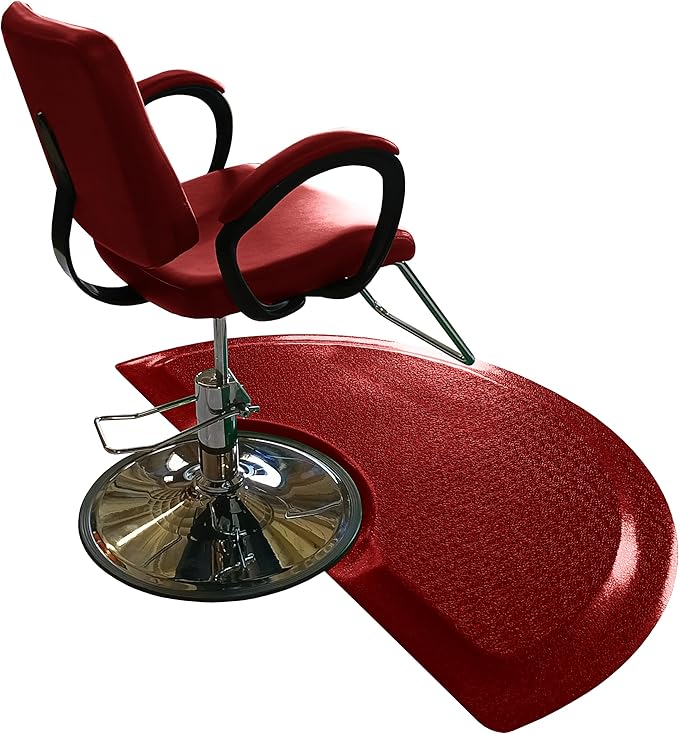 Rhino Mats, Rhino Hide Salon Mat, Non-Slip Standing Cushioned Comfort Anti-Fatigue Mat for Salon, Barbershop, or Spa (Red, Semi-Circle 3' x 3.5' x 7/8")