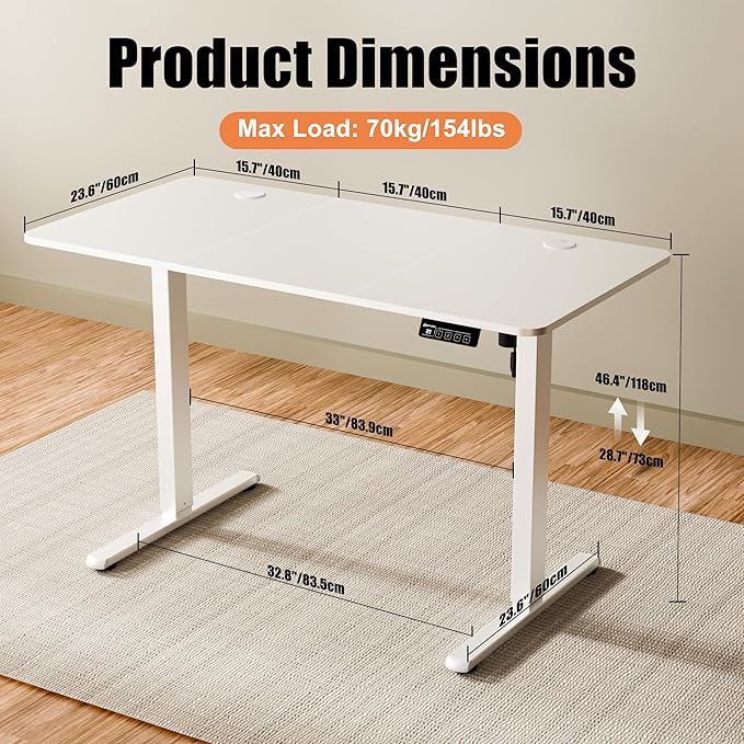 ERGOMAKER Electric Standing Desk, 43.3" x 23.6" Height Adjustable Sit Stand Desk with Splice Board for Home Office, Computer Desk Memory Preset (White Frame, White Desktop)