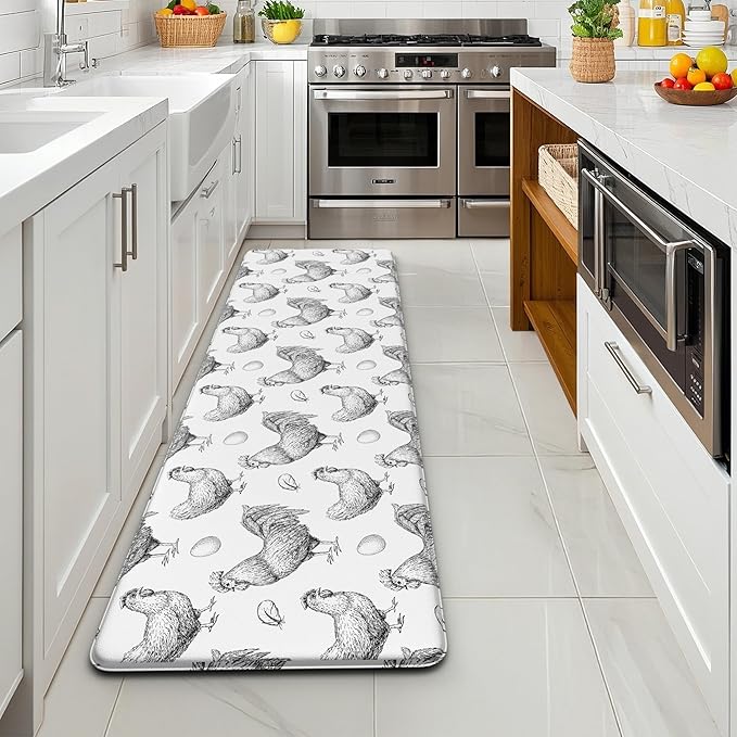 Farmhouse Kitchen Mat Rooster Rugs for Kitchen Floor Anti Fatigue Mat for Standing Desk Office Kitchen Floor Mats Non Slip Waterproof for Standing, 17.3"x 59"