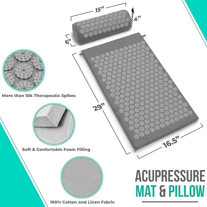 Sivan Health and Fitness Acupressure Mat and Pillow Set - Grounding Mat for Stress, Back & Neck Pain - Acupuncture Point Massage Mat for Muscle Relaxation, Sciatica, & Meditation - Includes Carry Bag