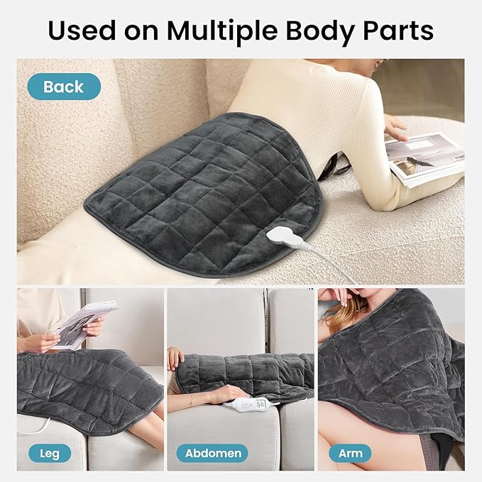 NOWWISH 5lbs Weighted Heating Pad for Women, Electric Heated Weighted Blanket with 6 Heat Settings, Timer & Auto Shut-Off, Relief for Period Cramps, Back Pain, Lap, Machine Washable, 29x24 inch, Grey