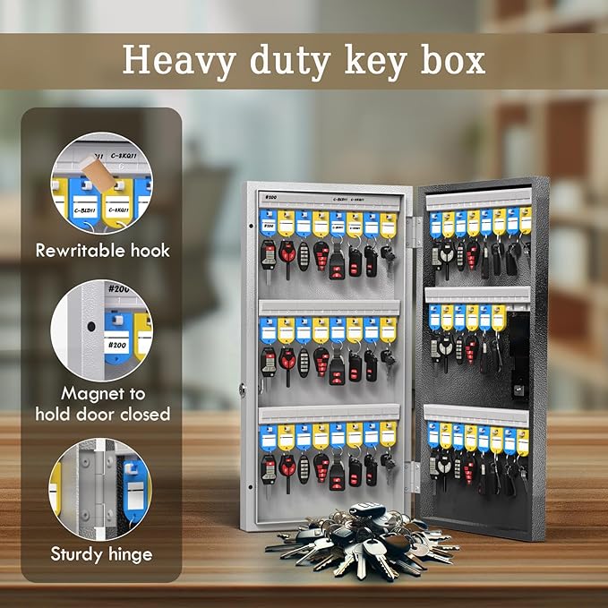 48-Key Smart Key Lock Box Wall Mount – Commercial Key Cabinet with App, Keypad, Bluetooth & WiFi Unlock (Sold Separately), Access Log Tracking, Key Management System for School, Office