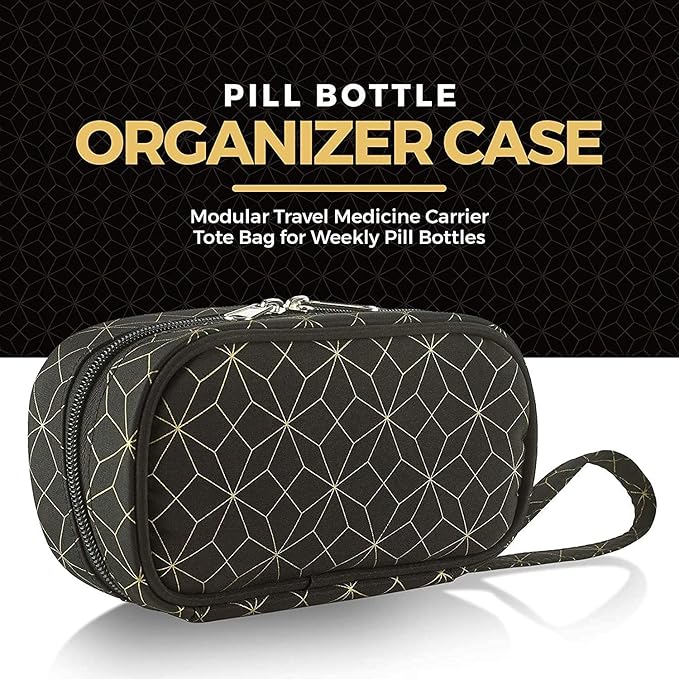 Pill Case and Pills Bottle Organizers - (Pack of 2) Weekly and Daily Medicine Container Carrier Tote Bag for Weekly Pill Bottles with 6 Extra Daily Bottles