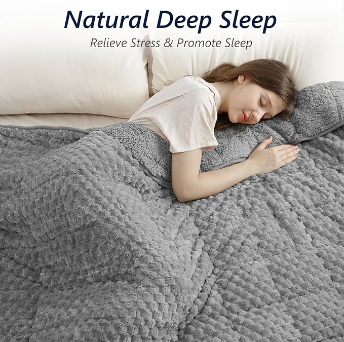 Mr. Sandman Weighted Blankets for Adults Queen Size 25lbs, Warm Sherpa Fleece Throw Blanket for Sleep and Calm, Soft Cozy Heavy Bed Blanket with Jacquard Flannel, 80 x 87 Inches, Grey
