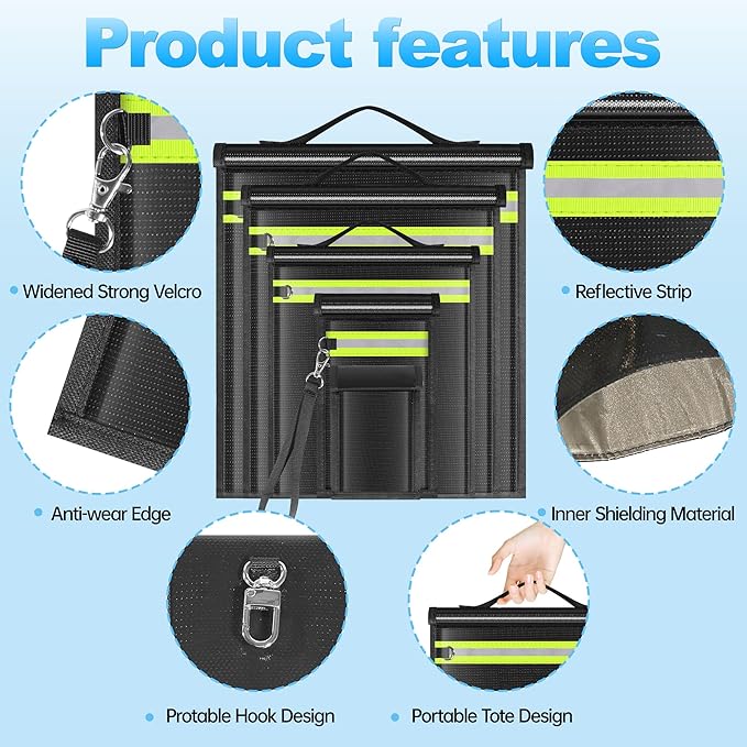 5 Pack Faraday Bags EMP Proof,Faraday Bags for Laptops Tablets Phones Car Keys,Faraday Cage with Handle&Reflective Strip,EMP bags Faraday Pouch for Electronics Fireproof Waterproof
