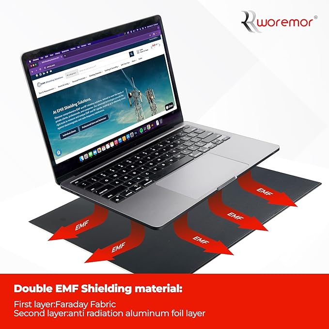 EMF Laptop Tray - Shielding ELF and RF from Computer, Tablets, Cell Phones, Black (12" x 16")