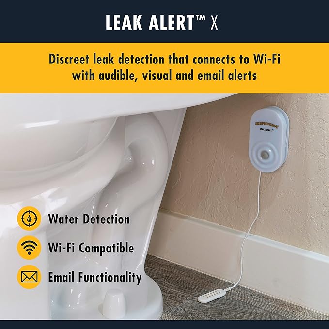 Zircon Leak Alert X – Smart Electronic Water Detector with 9.8 ft Cable – Email, Audio, & Visual Alerts, Battery Included,White