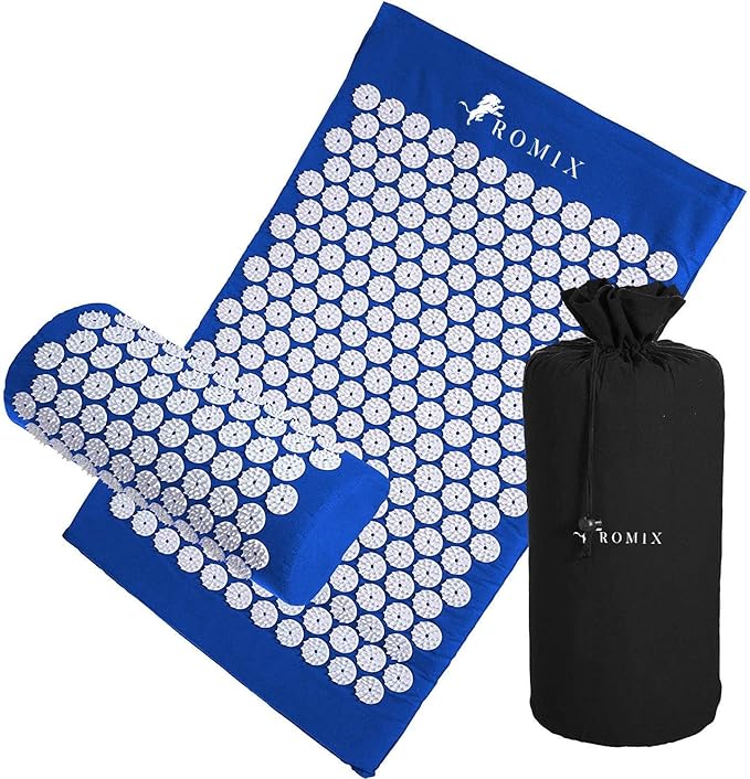 ROMIX Acupressure Mat and Pillow Set, Acupuncture Mat for Back Pain, Neck, Shoulder Pain Relief, Stress Reduction, Wellness Therapy, Cushioned Acupressure Mats with Carry Bag for Men and Women