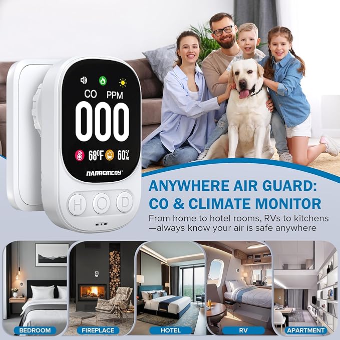 2 Pack 3-in-1 Carbon Monoxide Detector Plug in - Ultra HD Display with 85dB Sound & Light Alarm - Accurate 0-999 ppm Detection for Home, Office & Indoor Use