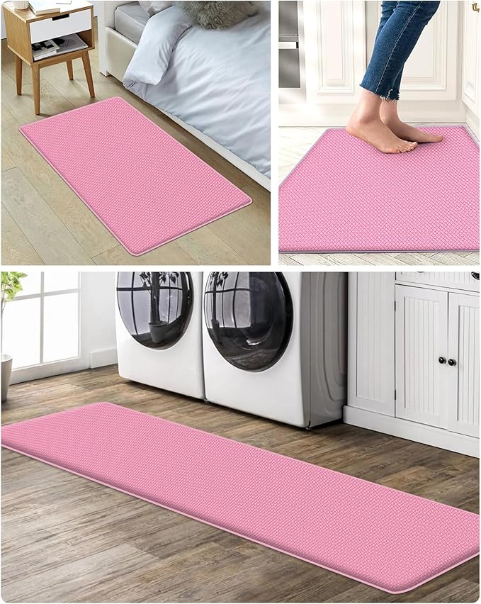 AUTODECO Set of 2 Kitchen Mat and Rugs Washable Cushioned Anti-Fatigue Kitchen Rug for Floor 17"x29" +17"x29", Watermelonred