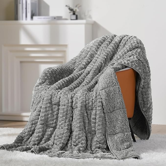 Mr. Sandman Weighted Blankets for Adults Queen Size 15lbs, Warm Sherpa Fleece Throw Blanket for Sleep and Calm, Soft Cozy Heavy Bed Blanket with Jacquard Flannel, 60 x 80 Inches, Grey