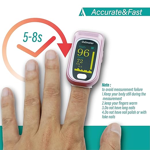 Pulse Oximeter Fingertip Rechargeable, Pulse Oximeter and Oxygen Monitor with OLED Screen, Accurate and Fast SpO2 and Heart Rate Monitor, Pulse Ox with Two Straps and Charing Cable