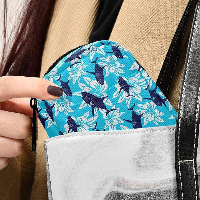 Shark Tropical Hibiscus Flower Pill Box 7 Day Pill Case Travel Pill Organizer Bag Container for Medicine with Zipper Portable Weekly Case Compact Size for Medicine, Vitamin, Supplement