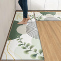 Kitchen Mats for Floor 2 PCS, Anti Fatigue Mat Set, Boho Cushioned Non Slip Waterproof Kitchen Rugs, Wipe Clean PVC Leather Runner for Sink, Laundry, Office, 17"x47"+17"x29", Green
