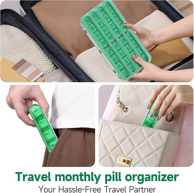 Zoksi Monthly Pill Organizer 1 Time a Day, 30 Day Pill Box Organizer Once a Day, One Month Large Pill Case for Travel, 31 Day Daily Medcine Container for Vitamins, Supplement & Medication (Olive)