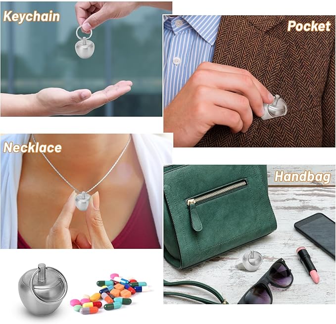 Small Pill Box Keychain Pill Container Stainless Steel Mini Apple-Shaped Pill Case, Waterproof Metal Pill Organizer for Travel, Camping and Outdoor