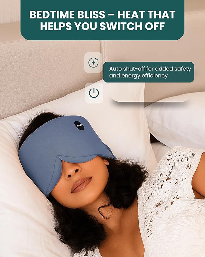 Heated Eye Mask - Cordless Eye Mask for Dry & Tired Eyes - 4 Adjustable Temperature Settings - Rechargeable and Light Blocking, Washable Cover for Cleaning (Ocean Stone)