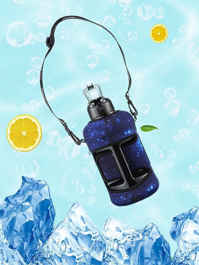 YOUCAN PLATO 74 oz Half Gallon Water Bottle with Sleeve-Large Water Bottle -Big Water Bottle-Gym Water Bottle with Straw- Gallon Water Jug with Handle -BPA Free- Leakproof, Workout bottle,Star Blue