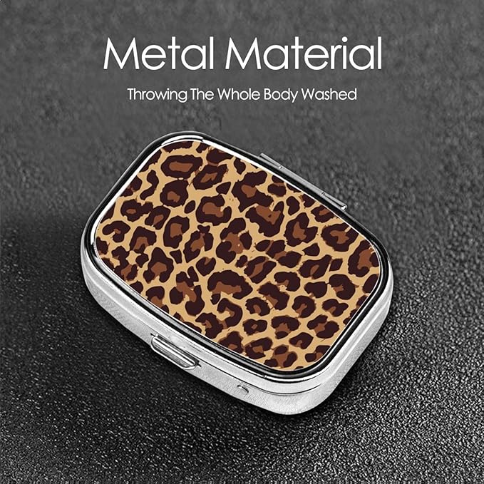 Pill Box Organizer Wild Cheetah Leopard Print, Portable Travel Pill Box with Mirror for Supplements, Medicine Box, Metal Pill Case for Outdoor Travel Picnic