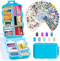14 Grids Travel Pill Organizer Box with 415-Pcs Medicine Name Labels - Pocket Daily Pharmacy Case Container Kit - Travel Medication Holder Dispenser for Fish Oil Vitamin Supplement Storage - Blue