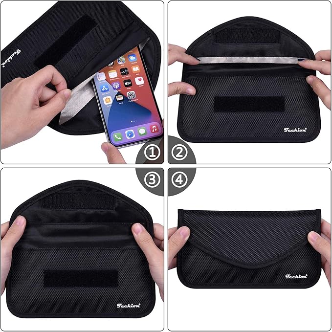Signal Blocking Bag, Techion 2 Pack RFID Faraday Bag Shield Pouch Cage Box Wallet Case for Cell Phone and Car Key FOB, Privacy Protection, Anti-Hacking - Black