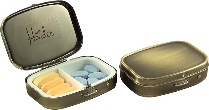 Classy Brass Pill Box - Decorative Pill Case with Gift Box - Carry Your Meds in Style (Rectangular)