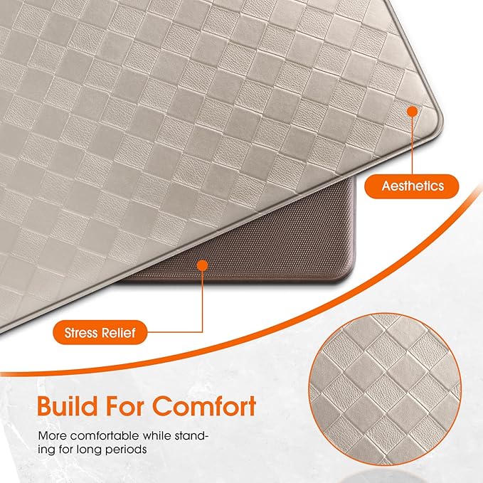 Kitchen Mats, 2PCS Kitchen Rugs, Cushioned Anti Fatigue Kitchen Mats for Floor, Non-Slip Standing Sink Mat, Waterproof Kitchen Rug Set for Kitchen Floor Office,17.3"×30"+17.3"×47" Brown